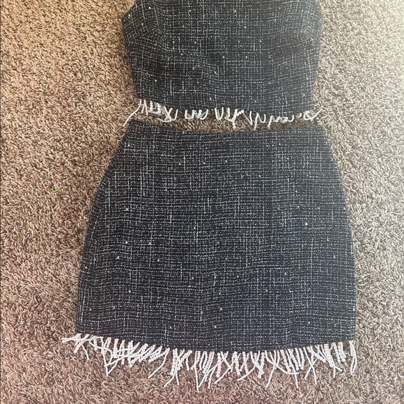 Lush Tweed Pearl Hem Mini Skirt (Small) Black - Picture 5 of 5